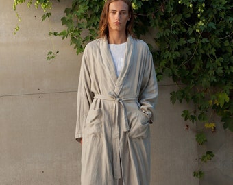 Mens Linen Robe DANDELION. Linen Nightgown. Bride Robe. Groom Robe. Men's Bathrobe. Wedding Robe.