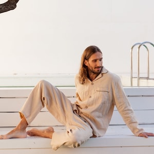 Men&#39;s Linen Pajama Set, Loungewear, Sleepwear