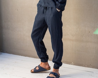 Linen Jogger Pants ARACHIS, Mens Linen Pants, Burning Man Clothing, Men's Linen Trousers, Cuffed Pants, Casual Pants