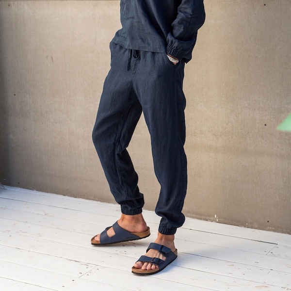 Linen Jogger Pants ARACHIS, Mens Linen Pants, Burning Man Clothing, Men's Linen Trousers, Cuffed Pants, Casual Pants