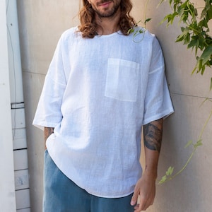 Loose Linen T-Shirt ANEMONE: Wide Sleeve, Oversized Fit