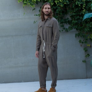 Mens Linen Buttoned Jumpsuit THUJA - Casual - Breathable - Modern Workwear - 8 Pockets