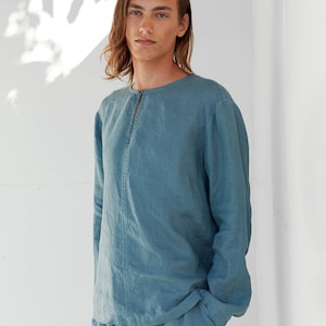 Men's Linen Shirt TUNILLA, Buttoned Key-Hole Placket image 1