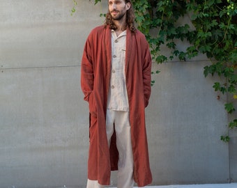 Men's Linen Robe DANDELION, Linen Bathrobe, Linen Loungewear