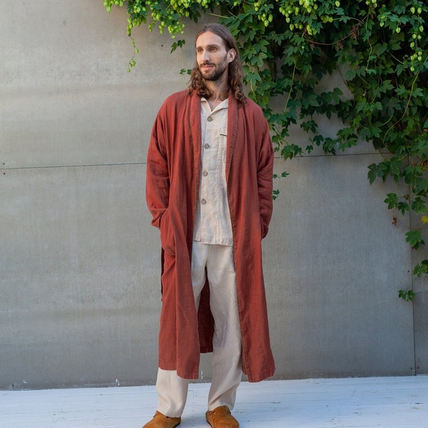 Men's Linen Robe DANDELION, Linen Bathrobe, Linen Loungewear