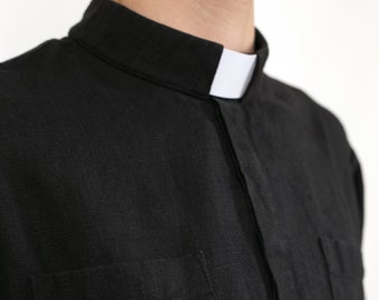 100% Linen Clergy Shirt, Men's And Women's Linen Clerical Shirt