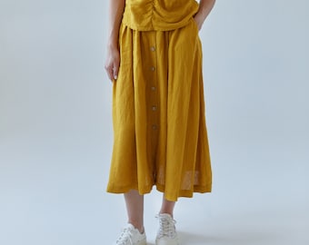 Linen Skirt With Pockets CALENDULA. Linen Midi Skirt. Long Skirt. Summer Skirt