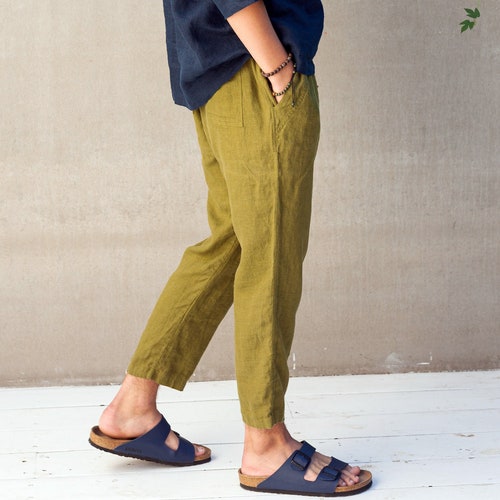 TEO Men's Linen Trousers Custom Size Natural Linen Pants Etsy
