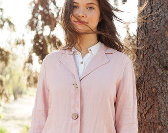 Loose Linen Duster Coat VERBENA: European Flax, Pockets