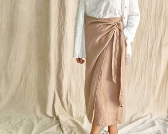 Linen wrap skirt CROCUS, wrap linen skirt / available in +30 Colors