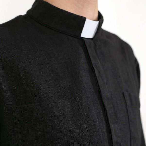 100% Linen Clergy Shirt, Pure Linen Clerical shirt