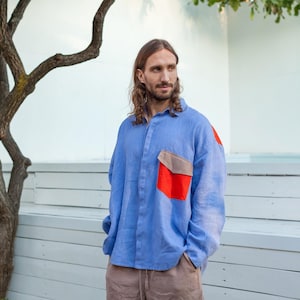 Men's Linen Jacket, Kendo Style Linen Blazer With Button