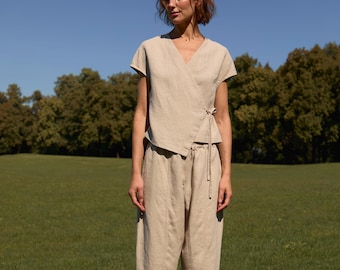 Women’s Washed Linen Wrap Top CALLA - Kimono Shirt