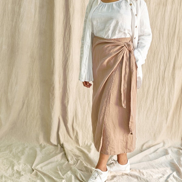 Linen wrap skirt CROCUS, wrap linen skirt / available in +30 Colors