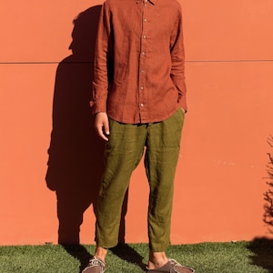 Summer Linen Pants for Men FICUS, European Washed Linen, French Seams