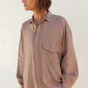 Men&#39;s Oversized Linen Shirt FREESIA - Stone Washed Button Up