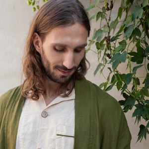 Men&#39;s Linen Loungewear Set: Robe & Pajama - 30 Colors