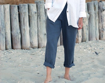 Linen pants BERBERIS, straight leg linen pants