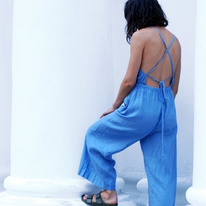 Linen Jumpsuit IONACTIS, Backless Jumpsuit, Open Back Jumpsuit, Women's Sleeveless Jumpsuit