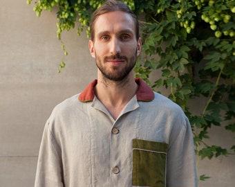 Men's Washed Linen Pajama PAPAVER, European 100% Linen, French Seams
