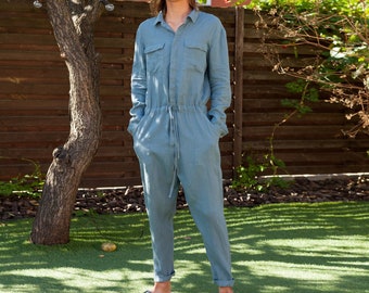 Men's linen jumpsuit THUJA, mens coverall, mens linen clothing