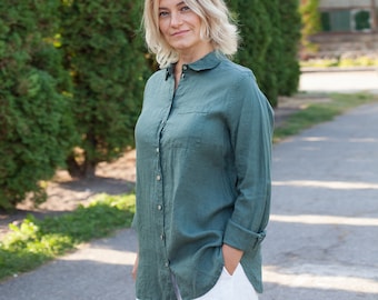 Women's Linen Shirt HACKELIA, button up shirt, long sleeve shirt