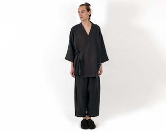 Mens Linen Kimono Set
