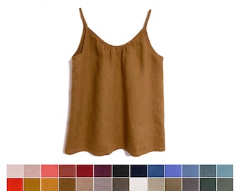 Linen cami top TAPURA, plus size linen tank top, linen camisole top for women, round neck top