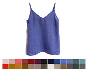 Damen Leinen Trägertop TORENIA, Plus Größe Leinen Tank Top, Leinen Leibchen