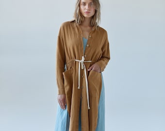 Linen Dress IMPERATA, Rope Tie Shirtdress