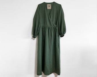 Wrap Linen Dress PERSEA XS-2XL