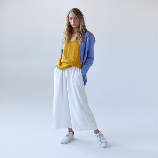 Women's Linen Pants BABIANA, Linen Palazzo Pants With Pockets, Linen Trousers, Wide Leg Linen Pants, Loose-leg Pants, French Seams