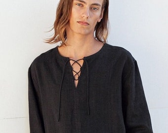 Linen tunic shirt TARASA, men's linen shirt, boho shirt