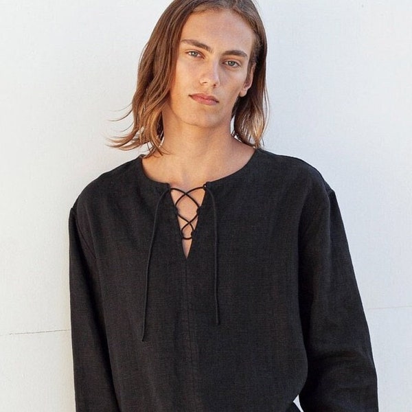 Linen tunic shirt TARASA, men's linen shirt, boho shirt