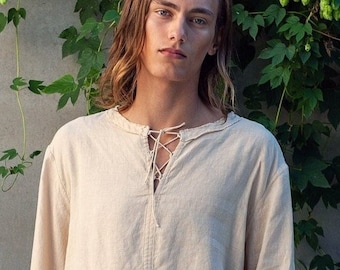 COLLOMIA Men&#39;s Linen Shirt: Medieval Charm, Modern Fit