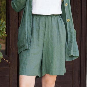 Linen Shorts BANARA. Loose Elastic Waist Shorts with Pockets. Summer Shorts for Women. Relaxed Fit Wide Leg Shorts
