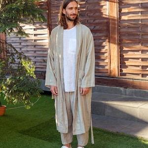 Men&#39;s Linen Robe DANDELION. Sustainable. Handmade. French Seams. Wedding Robe