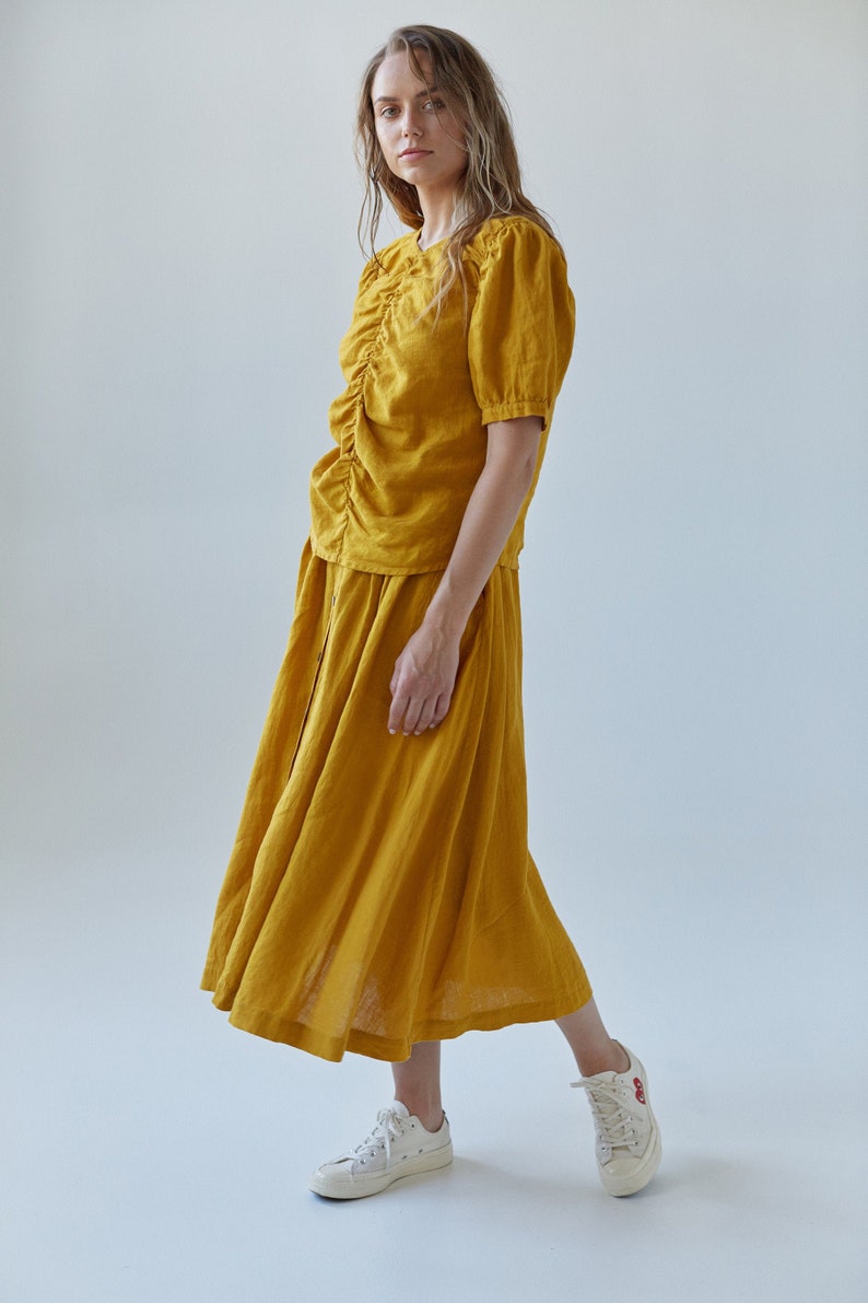 Linen Skirt With Pockets CALENDULA. Linen Midi Skirt. Long Skirt. Summer Skirt image 2