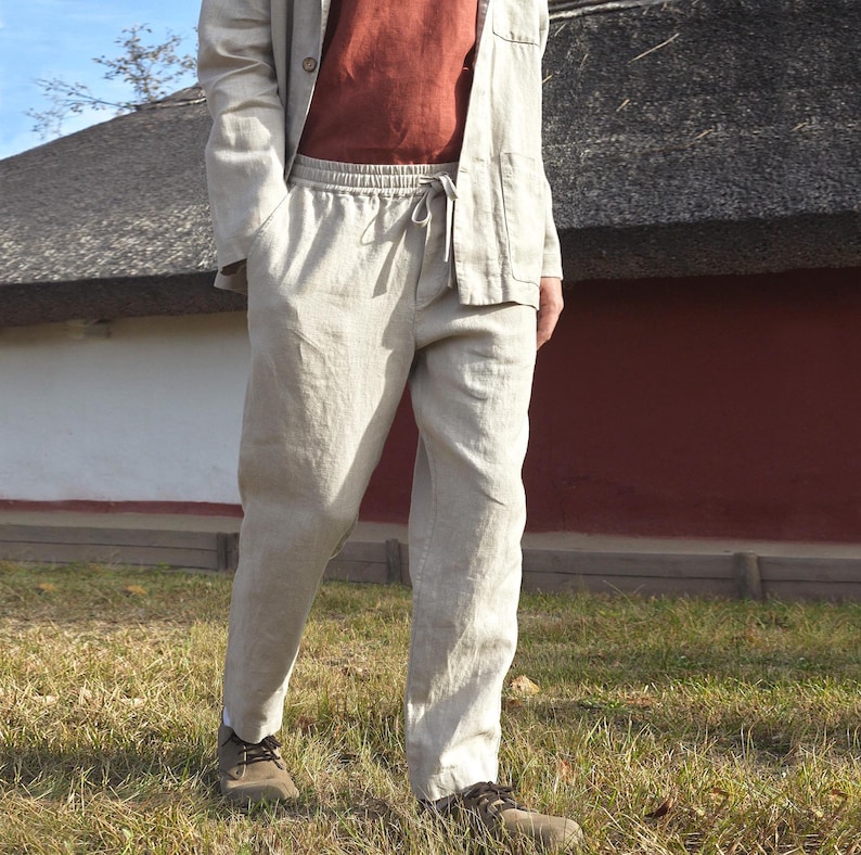 Mens Straight-Leg Linen Pants