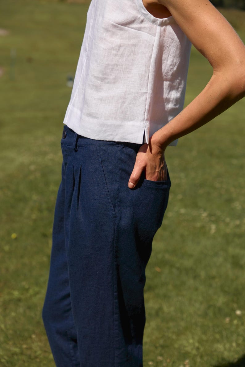 Women’s Pleated Linen Pants With Zipper Fly