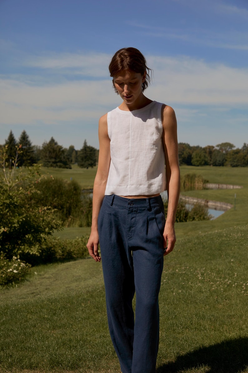 Women’s Pleated Linen Pants With Zipper Fly