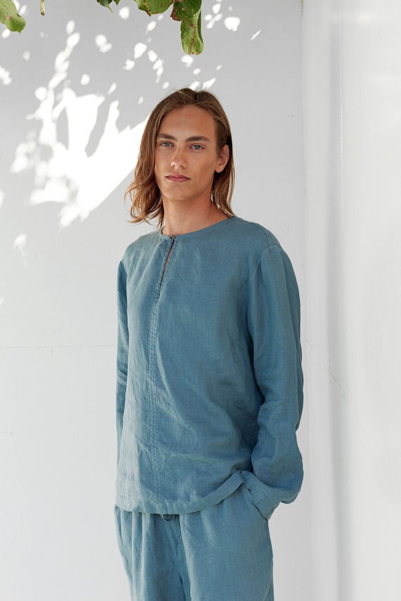 Men's Linen Shirt TUNILLA, Buttoned Key-Hole Placket