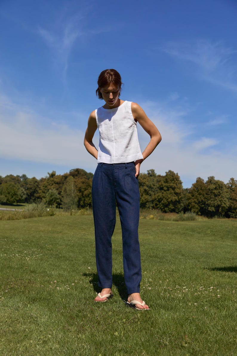 Women’s Business Casual Linen Pants With Zipper Fly
