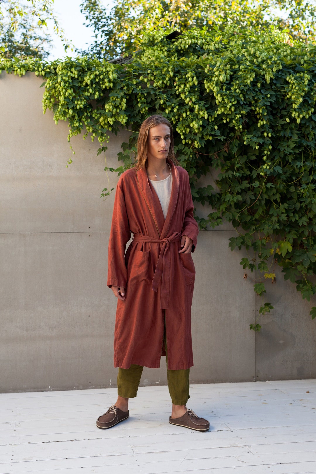 Mens Linen Robe DANDELION Long Robe Lightweight Bathrobe Etsy