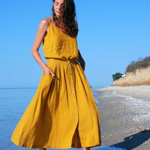 Linen Skirt With Pockets CALENDULA. Linen Midi Skirt. Long Skirt. Summer Skirt image 10