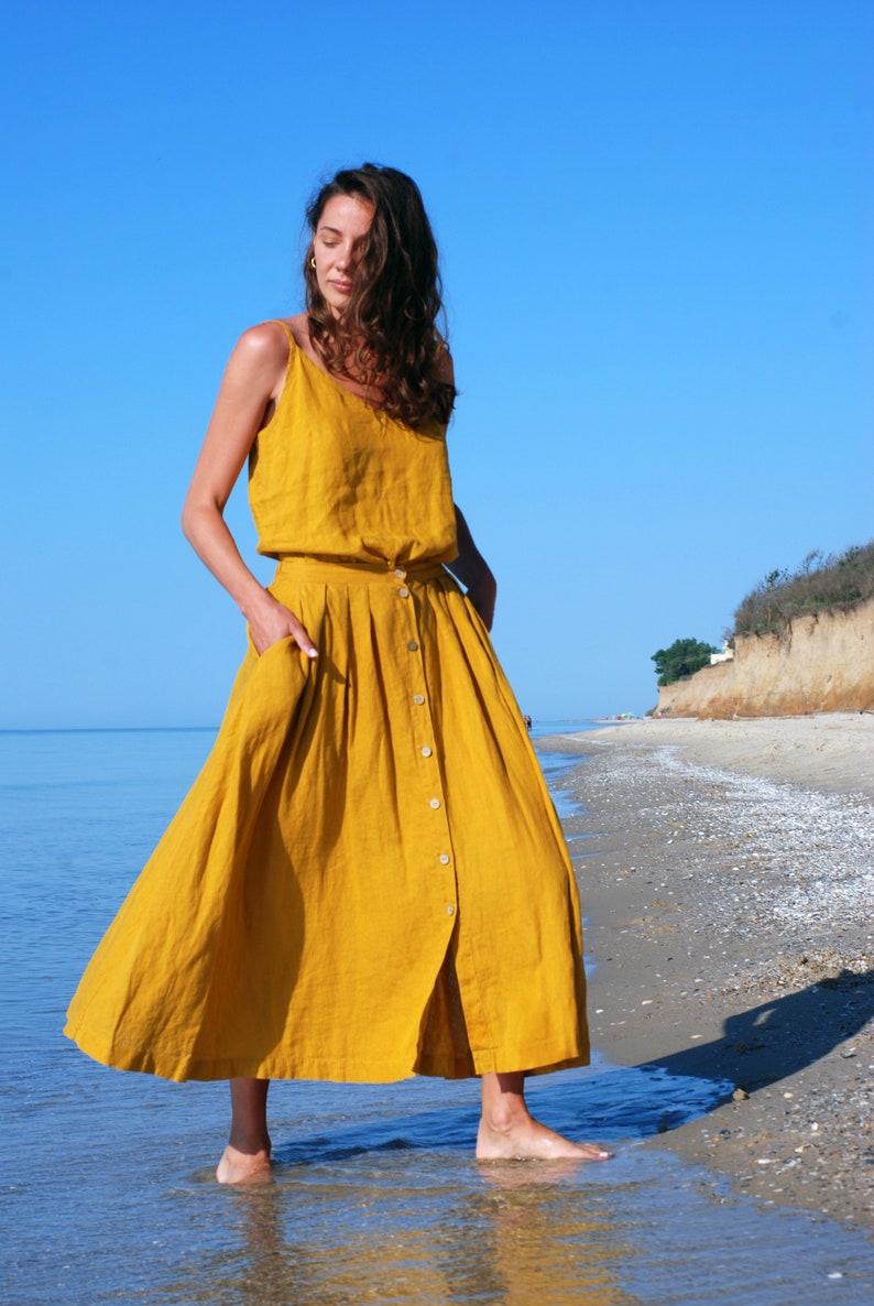 Linen Skirt With Pockets CALENDULA. Linen Midi Skirt. Long Skirt. Summer Skirt image 10