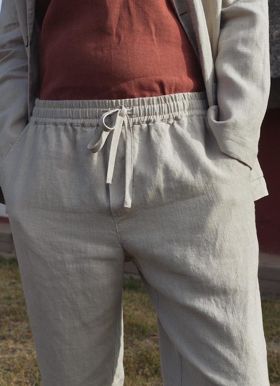 Linen Drawstring Pants BELLIS: Relaxed Fit Summer Trousers