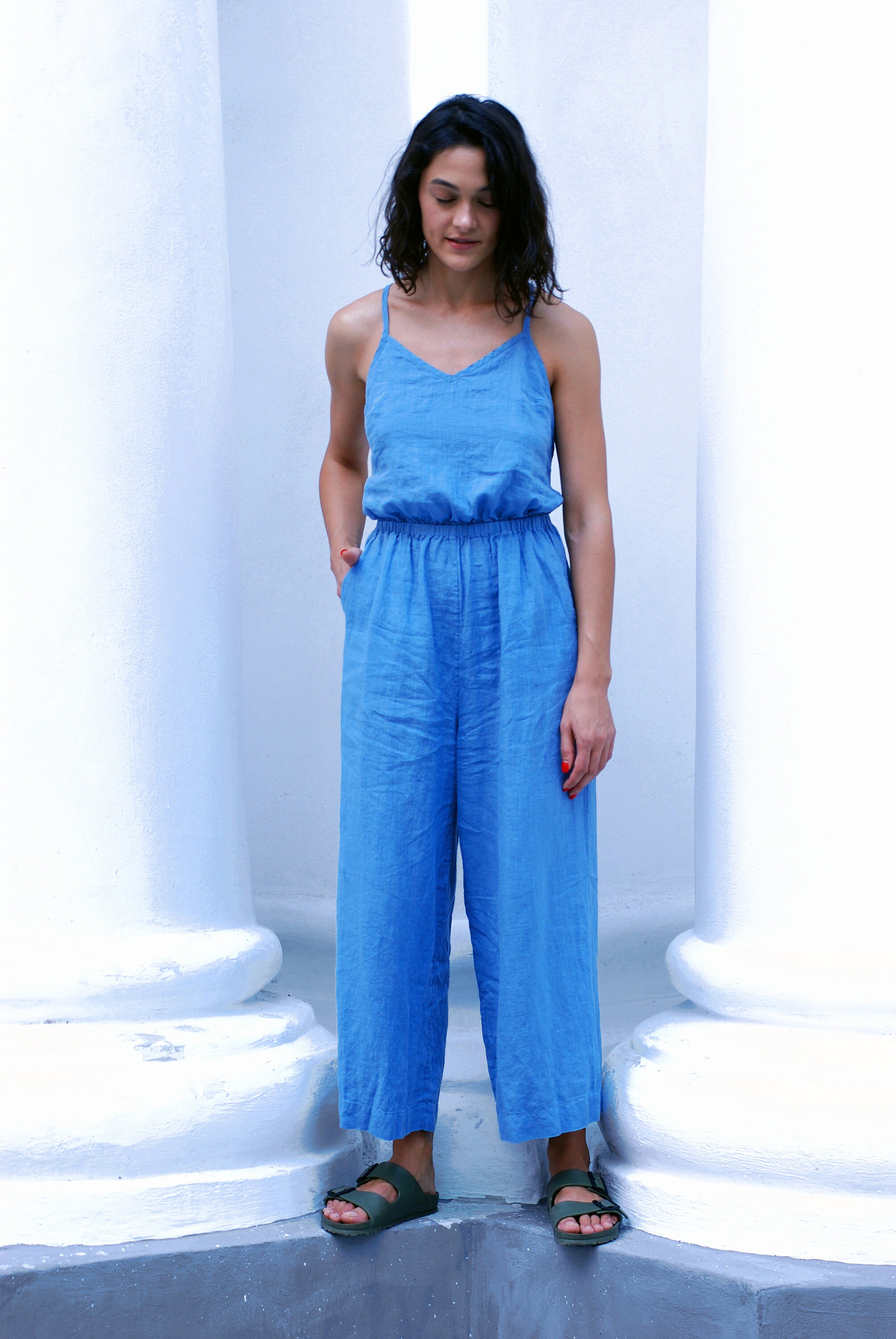 Linen Jumpsuit IONACTIS Backless Jumpsuit Open Back Etsy