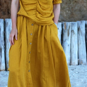 Linen Skirt With Pockets CALENDULA. Linen Midi Skirt. Long Skirt. Summer Skirt image 9