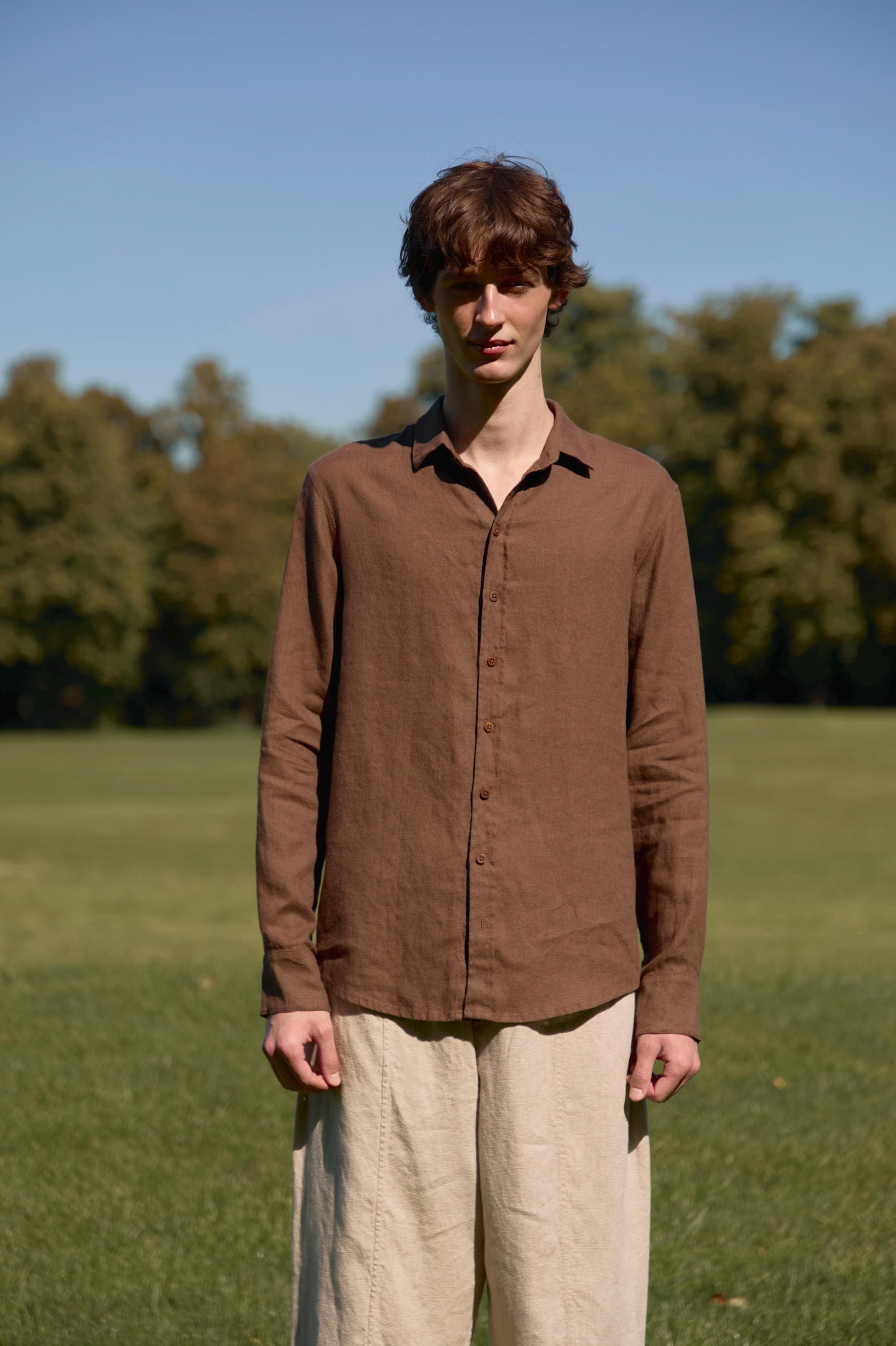 Men's Linen Classic Button-up Shirt DINIZIA, Breathable Summer Shirt